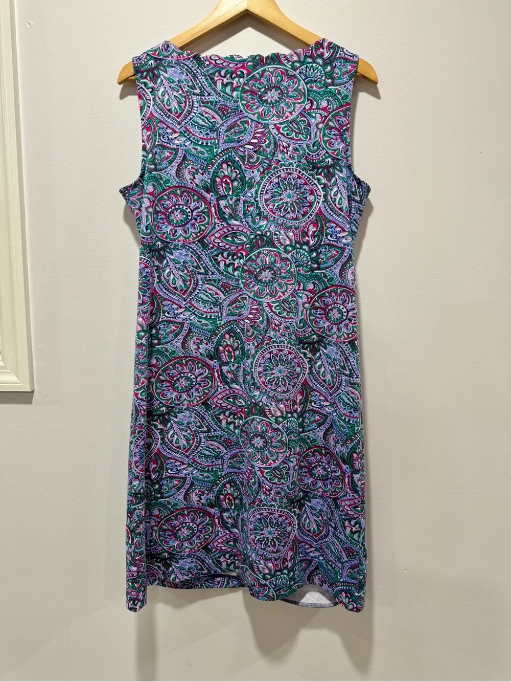 Talbots Floral Paisley Shift Dress Sleeveless Scalloped Collar Sheath Size M - Picture 2 of 4